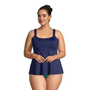 Land’s End Plus Size Flutter soft cup shoulder strap padding Tankini navy XL 18